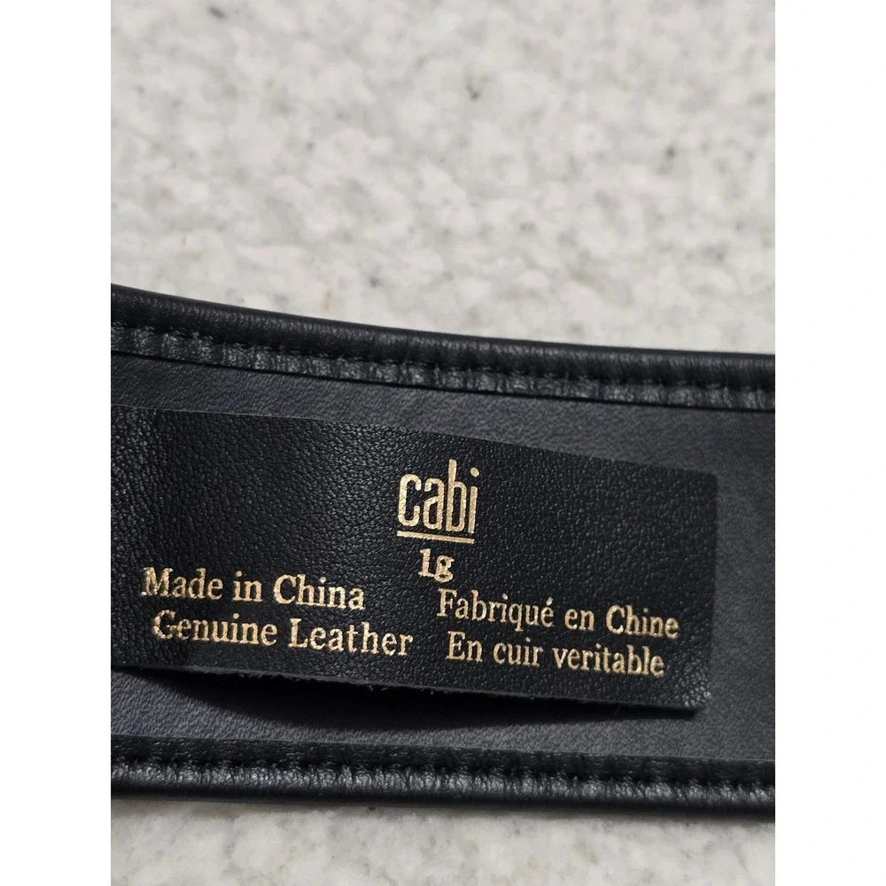 Cabi Black Genuine Leather Belt Gold Hardware Large Wide Buckle 4802
